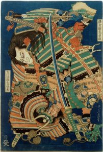 Kamakura no Gongorô Kagemasa en Torinoumi Yasaburô Yasunori door Katsushika Hokusai
