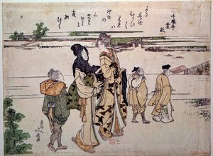De wandeling langs het water door Katsushika Hokusai