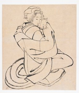 Dame met een kat, Edo-periode, ca. 1810s door Katsushika Hokusai
