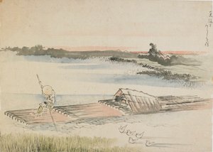 Landschap: schipper die zijn vlot voortduwt, laat 18e-begin 19e eeuw door Katsushika Hokusai