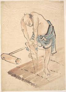 Man op een vlot door Katsushika Hokusai
