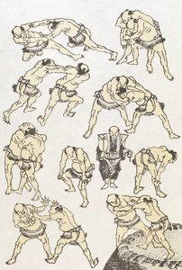 Manga: studies van gebaren en houdingen van worstelaars, gepubliceerd 1849 door Katsushika Hokusai