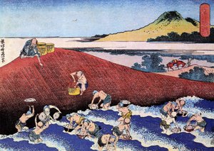Duizend uitzichten op de oceaan, Japan: vissers aan de kust door Katsushika Hokusai