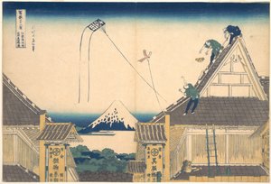 De Mitsui-winkel in Surugachō in Edo (Edo Surugachō Mitsui mise ryaku zu), uit de serie Zesendertig gezichten op de berg Fuji (Fugaku sanjūrokkei) door Katsushika Hokusai