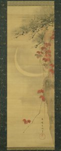Maan, den en esdoorn door Katsushika Hokusai