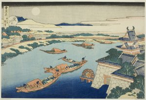 Maanlicht op de Yodo-rivier, uit de serie "Sneeuw, Maan en Bloemen" door Katsushika Hokusai