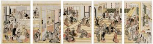 Nieuwjaarsdag in bordeel Ogi-ya door Katsushika Hokusai