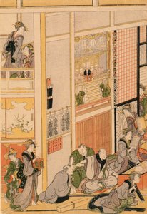 Nieuwjaarsdag in het theehuis Ogi-ya. c.1810 door Katsushika Hokusai