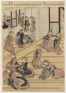Nieuwjaarsdagen in het Theehuis Ogi-ya, c.1810