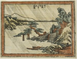 Nachtregen bij Karasaki, uit de serie Acht Uitzichten van Omi in ets stijl door Katsushika Hokusai