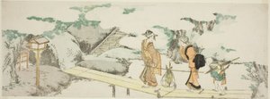 Op de voetgangersbrug door Katsushika Hokusai