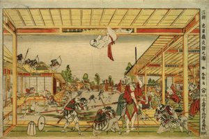 Perspectiefbeeld van de nachtelijke aanval van de 47 trouwe vazallen