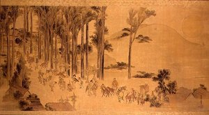 Pelgrims bij het Kasuga-heiligdom (verf op zijde)