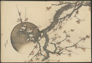 Pruimenbloesem en de maan uit het boek De berg Fuji in de lente (Haru no Fuji) door Katsushika Hokusai
