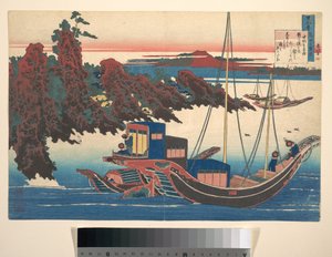 Gedicht van Chūnagon Yakamochi (Ōtomo no Yakamochi), uit de bundel Honderd gedichten uitgelegd door de kindermeid (Hyakunin isshu uba ga etoki) door Katsushika Hokusai