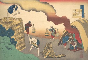 Gedicht door Gon-Chunagon Sadaie, uit de serie Honderd Gedichten..., eind 18e-begin 19e eeuw door Katsushika Hokusai