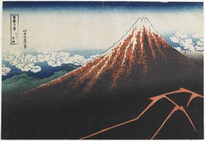 Regenstorm onder de top, 1831-1834 door Katsushika Hokusai