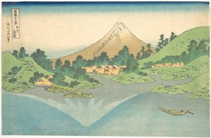 Weerspiegeling in het meer bij Misaka in de provincie Kai (Kōshū Misaka suimen), uit de serie „Zesendertig gezichten op de berg Fuji“ (Fugaku sanjūrokkei) door Katsushika Hokusai