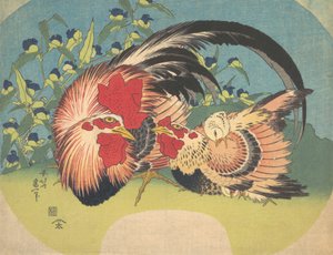 Haan, hen en kuiken met spinnenkruid, ca. 1830-33