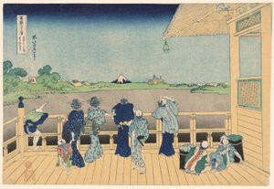 Sazai Hall in de Tempel van de Vijfhonderd Arhats (Gohyakurakanji Sazaido), uit de serie "Zesendertig Zichten op de Berg Fuji (Fugaku sanjurokkei)" door Katsushika Hokusai