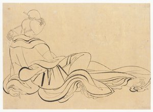 Zittende vrouw die haar hoofd krabt, late 18e-vroege 19e eeuw door Katsushika Hokusai