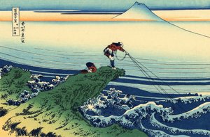 Serie van 36 gezichten op de berg Fuji: uitzicht op Kajikazawa in de provincie Kai, Japan door Katsushika Hokusai