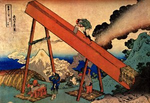 Serie van 36 gezichten op de berg Fuji: uitzicht op de berg Fuji vanuit de bergen van Totomi, Japan