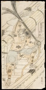 Shinozuka Iganokami Sadatsuna met een scheepsanker in de hand door Katsushika Hokusai