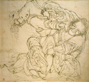 Soko vecht met zijn vrouw door Katsushika Hokusai