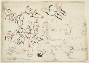Studies van Paarden, Katten en Ratten (uit "Hokusai Manga")