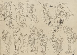 Studies van kreupele pelgrims, Edo-periode door Katsushika Hokusai