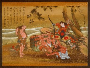 Tametomo en de Demonen op Onigashima door Katsushika Hokusai