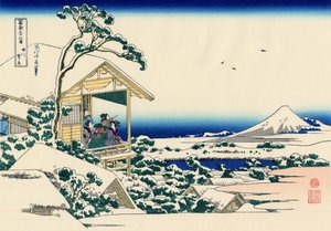Theehuis in Koishikawa, de ochtend na een sneeuwval, c.1830 door Katsushika Hokusai