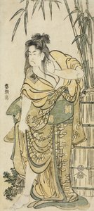 De acteur Ichikawa Komazo als een vrouw met verward haar, ca.1791 door Katsushika Hokusai