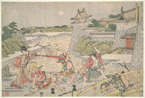 De Loyale Liga van Zevenenveertig Rōnin, Act III: Kampei aangevallen door Bannai en zijn mannen door Katsushika Hokusai