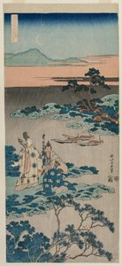 De Minister Toru Daijin Staand bij een Meer Onder een Halve Maan, uit de serie Een Waarachtige Spiegel van Chinese en Japanse Poëzie