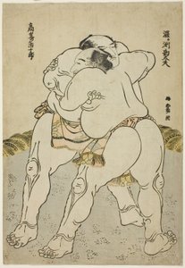 De sumoworstelaars Uzugafuchi Kandayu en Takasaki Ichijuro door Katsushika Hokusai