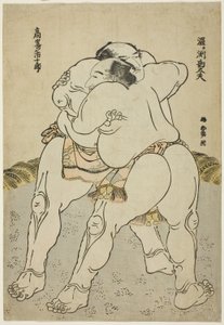 De Sumo Worstelaars Uzugafuchi Kandayu en Takasaki Ichijuro door Katsushika Hokusai