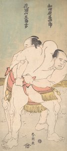 De Sumo Worstelaars Wadagahara Jinshiro en Kachozan Gorokichi door Katsushika Hokusai