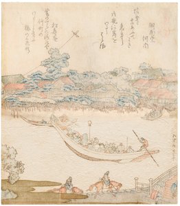 De oevers van de Sumida-rivier, Komatomeishi. Drieluik uit de serie Umazukushi, Middenstuk