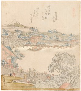 De oevers van de Sumida-rivier, Komatomeishi. Drieluik uit de serie Umazukushi, linker deel, 1822