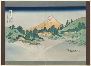 Zesendertig uitzichten van de berg Fuji: Het oppervlak van het meer Misaka in de provincie Kai