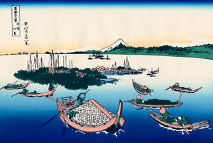 Tsukuda-eiland in de provincie Musashi door Katsushika Hokusai