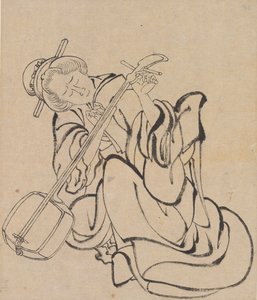 Het stemmen van de Samisen door Katsushika Hokusai