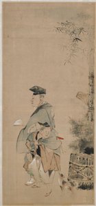 Twee Entertainers Wandelend op Nieuwjaar, Edo-periode, ca. 1798-1801 door Katsushika Hokusai