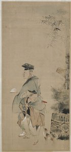 Twee entertainers wandelen op Nieuwjaar, Edo-periode, ca. 1830-32 door Katsushika Hokusai