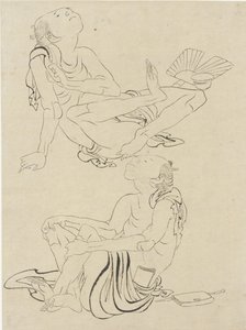 Twee mannen ontspannen in de zomer, Edo-periode (inkt op papier) door Katsushika Hokusai