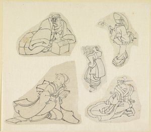 Vijf vrouwenfiguren door Katsushika Hokusai