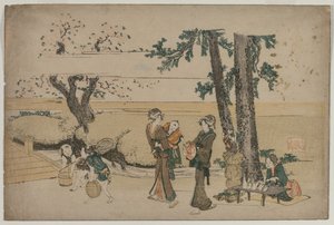 Vrouw die een Wegwinkel Nabij Oji Passeert door Katsushika Hokusai