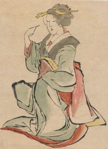 Vrouw naar rechts gericht, wenkend door Katsushika Hokusai